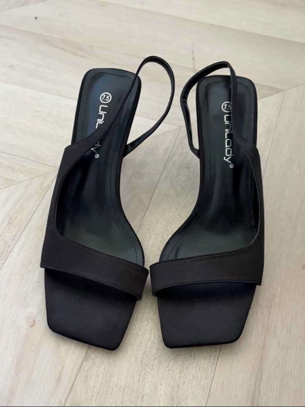 Windsor Black Square-Toe Slingback Heels